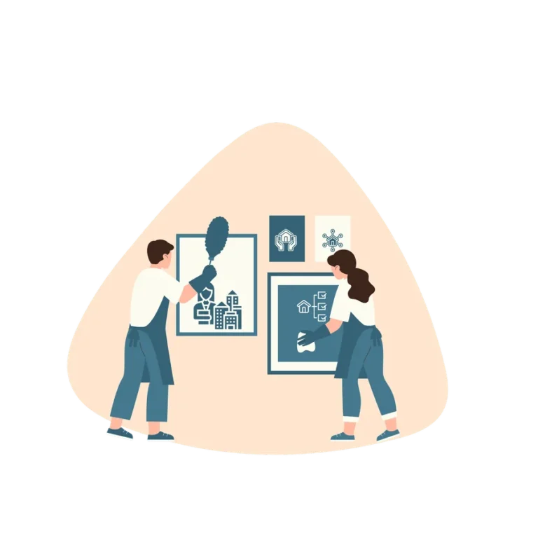 Illustration of two cleaners working in a property