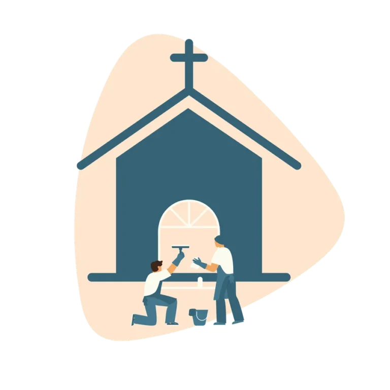 Illustration of two cleaners at a church